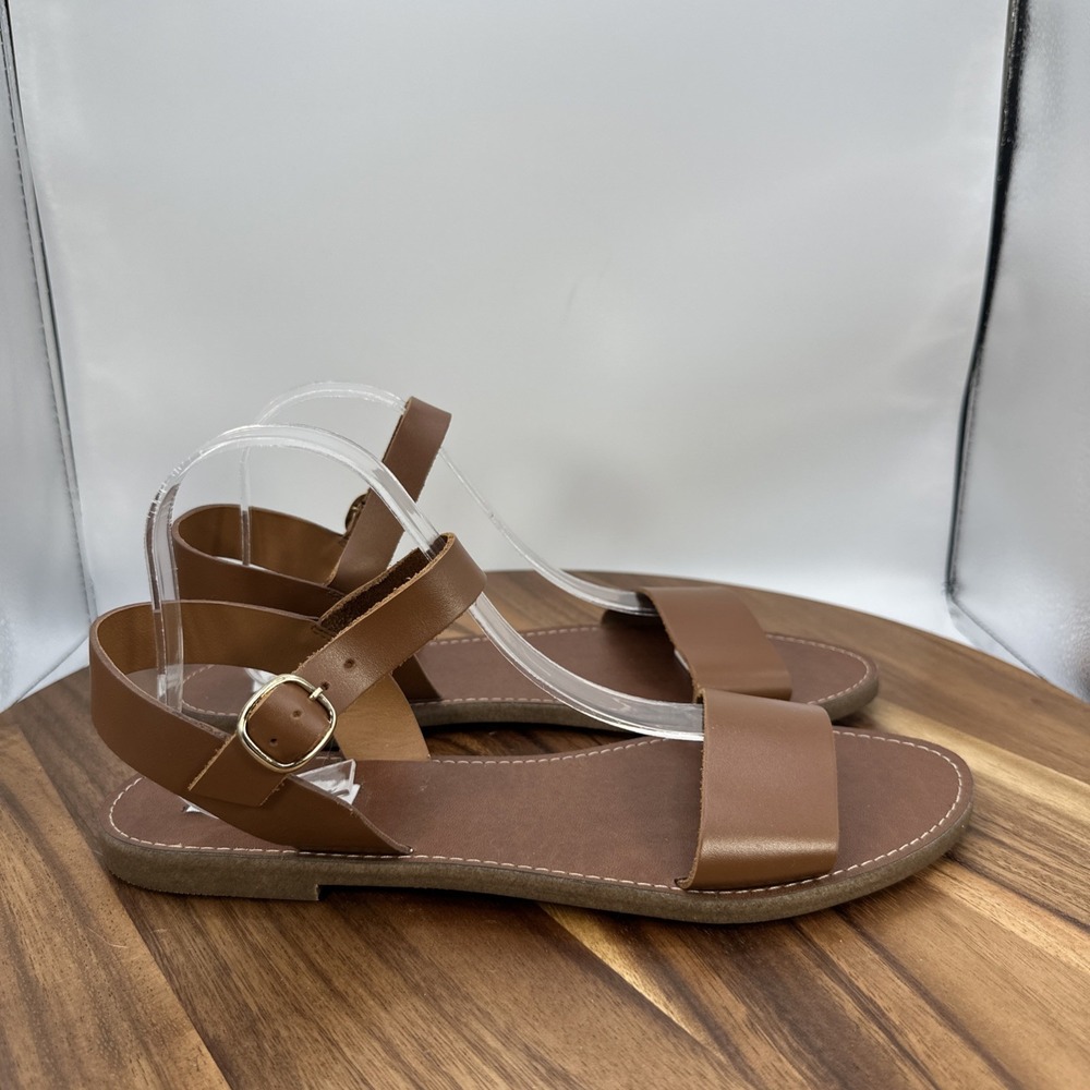 NWOT Steve Madden Donddi Sandals Brown Leather‎ Ankle Strap Flat Women's 10M